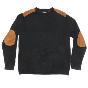 Men's Sweater, Black w/ Leather Elbow Patches & Shoulders